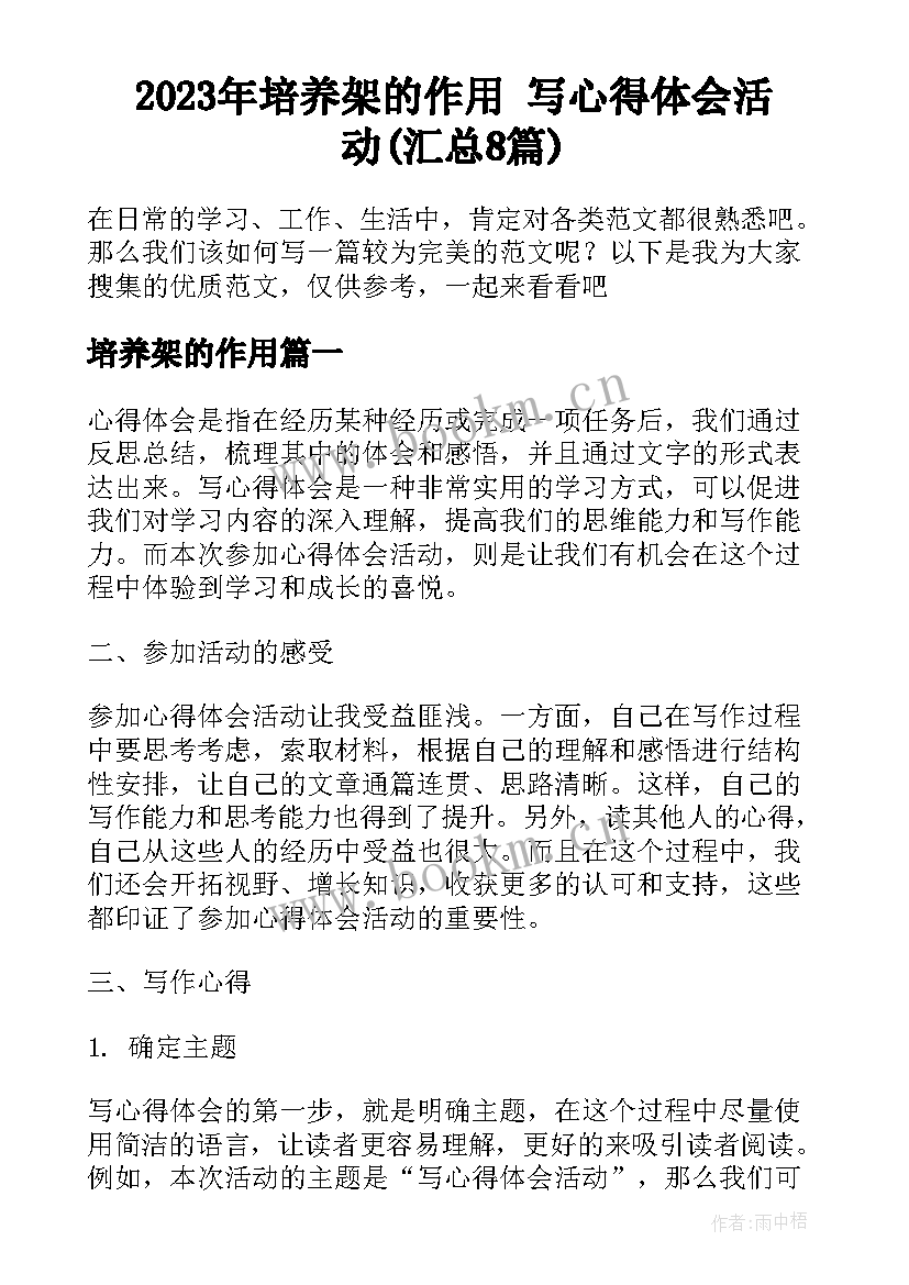 2023年培养架的作用 写心得体会活动(汇总8篇)