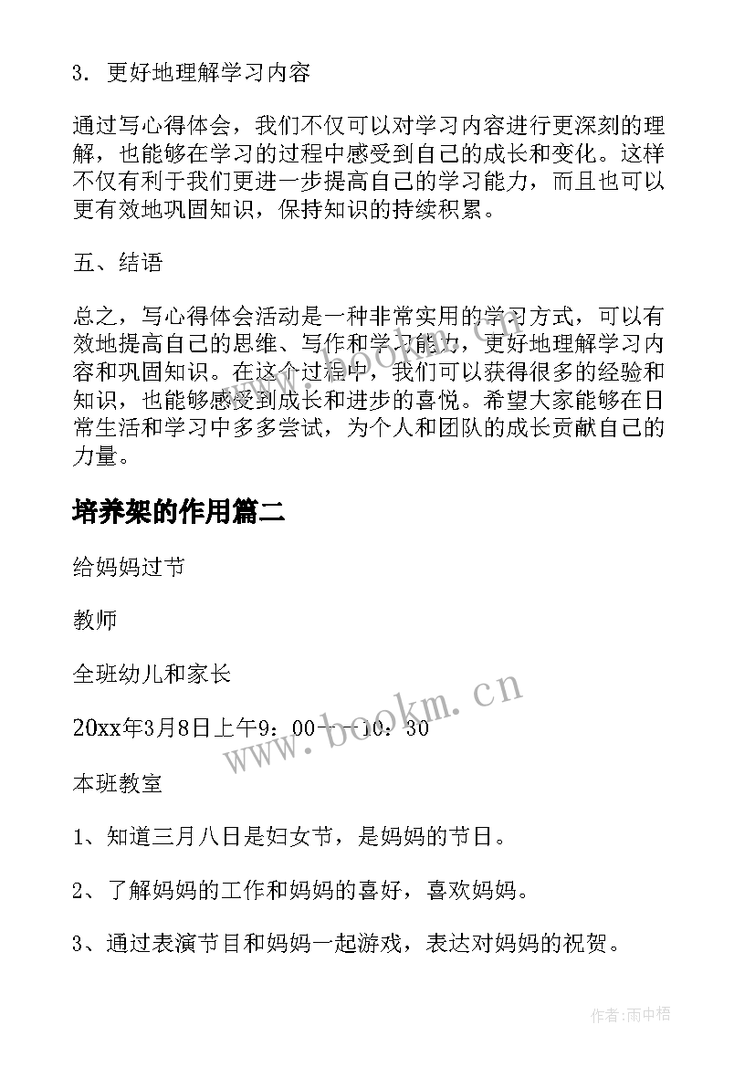 2023年培养架的作用 写心得体会活动(汇总8篇)