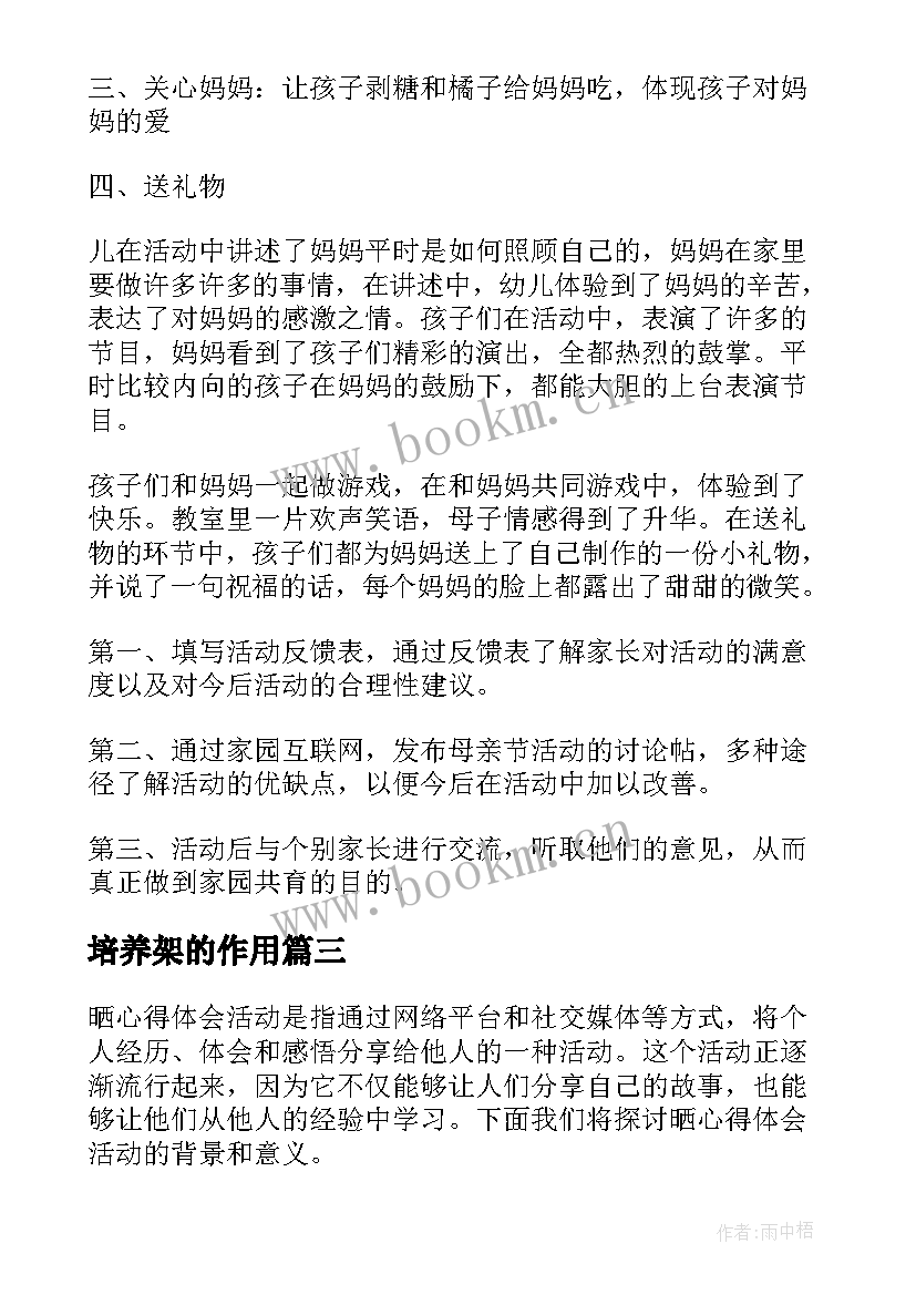 2023年培养架的作用 写心得体会活动(汇总8篇)