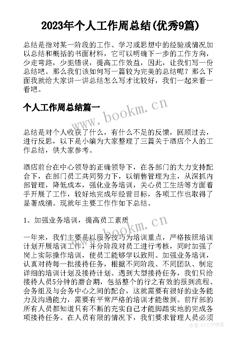 2023年个人工作周总结(优秀9篇)