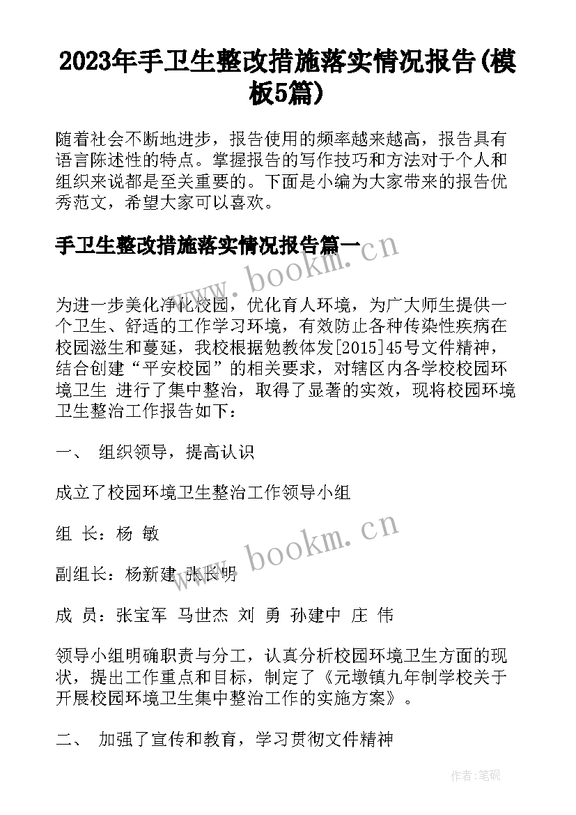 2023年手卫生整改措施落实情况报告(模板5篇)