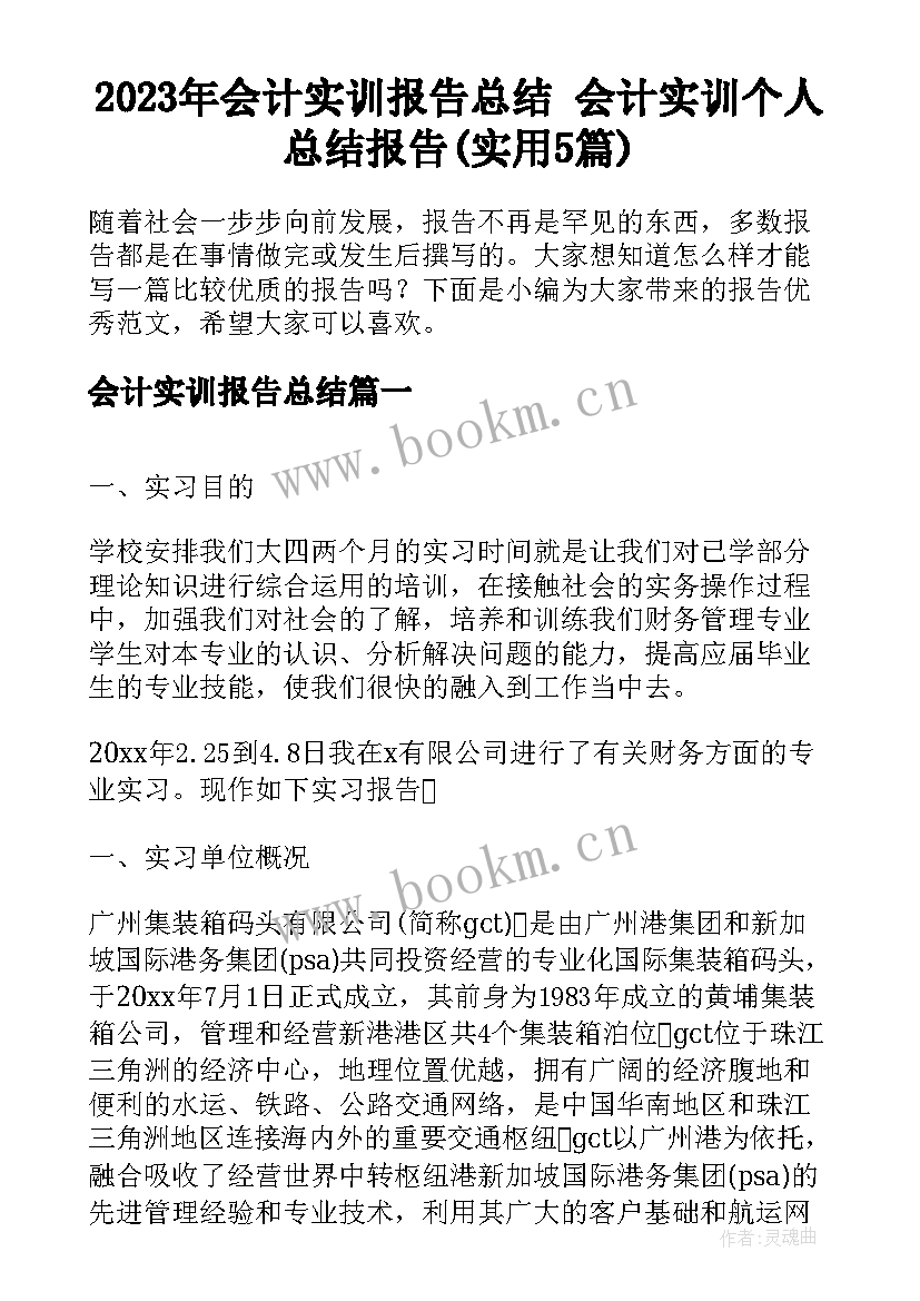 2023年会计实训报告总结 会计实训个人总结报告(实用5篇)