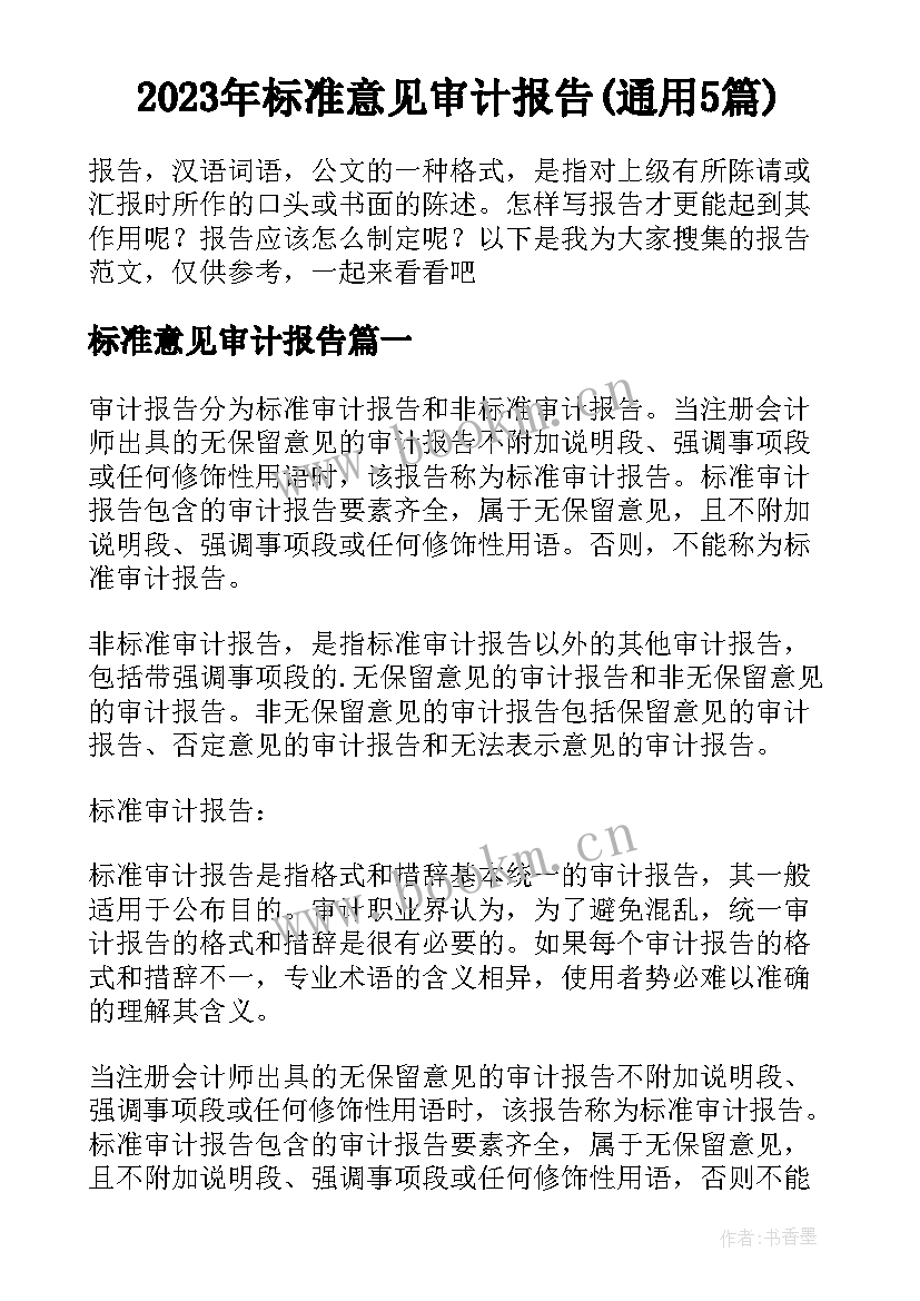 2023年标准意见审计报告(通用5篇)