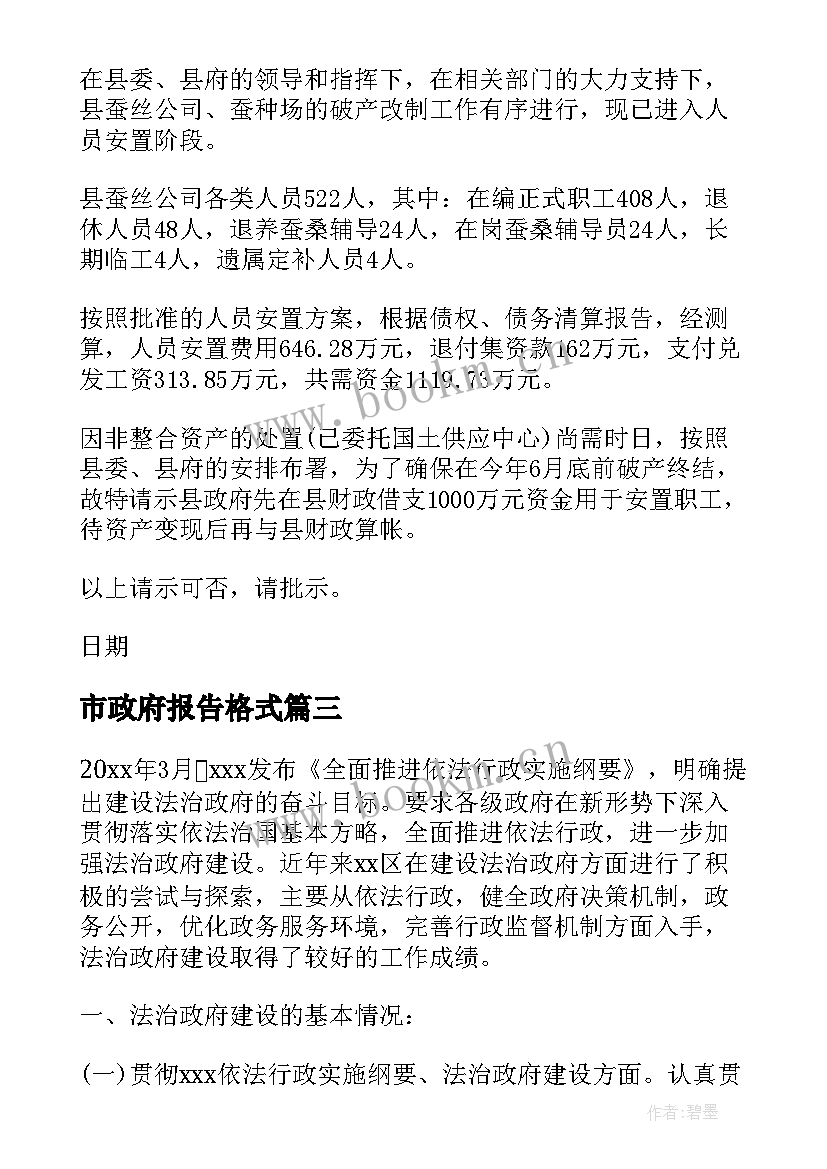 市政府报告格式 政府整改报告格式(优质5篇)