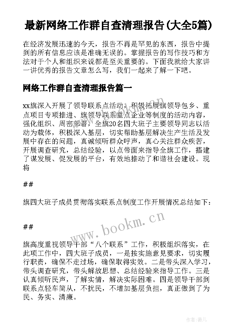 最新网络工作群自查清理报告(大全5篇)