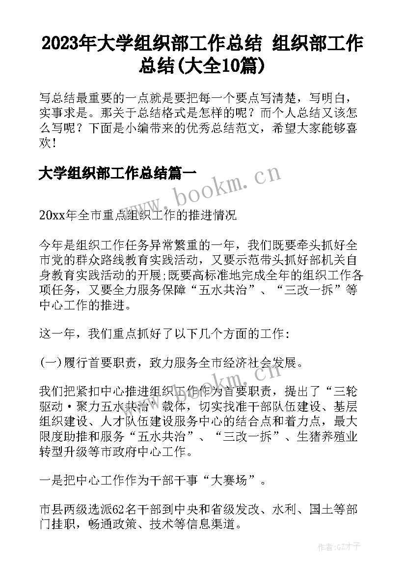 2023年大学组织部工作总结 组织部工作总结(大全10篇)