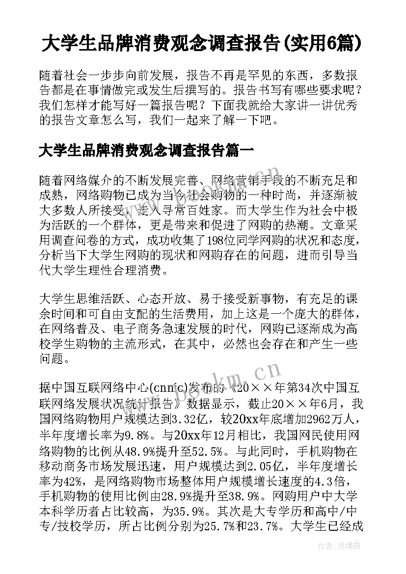 大学生品牌消费观念调查报告(实用6篇)