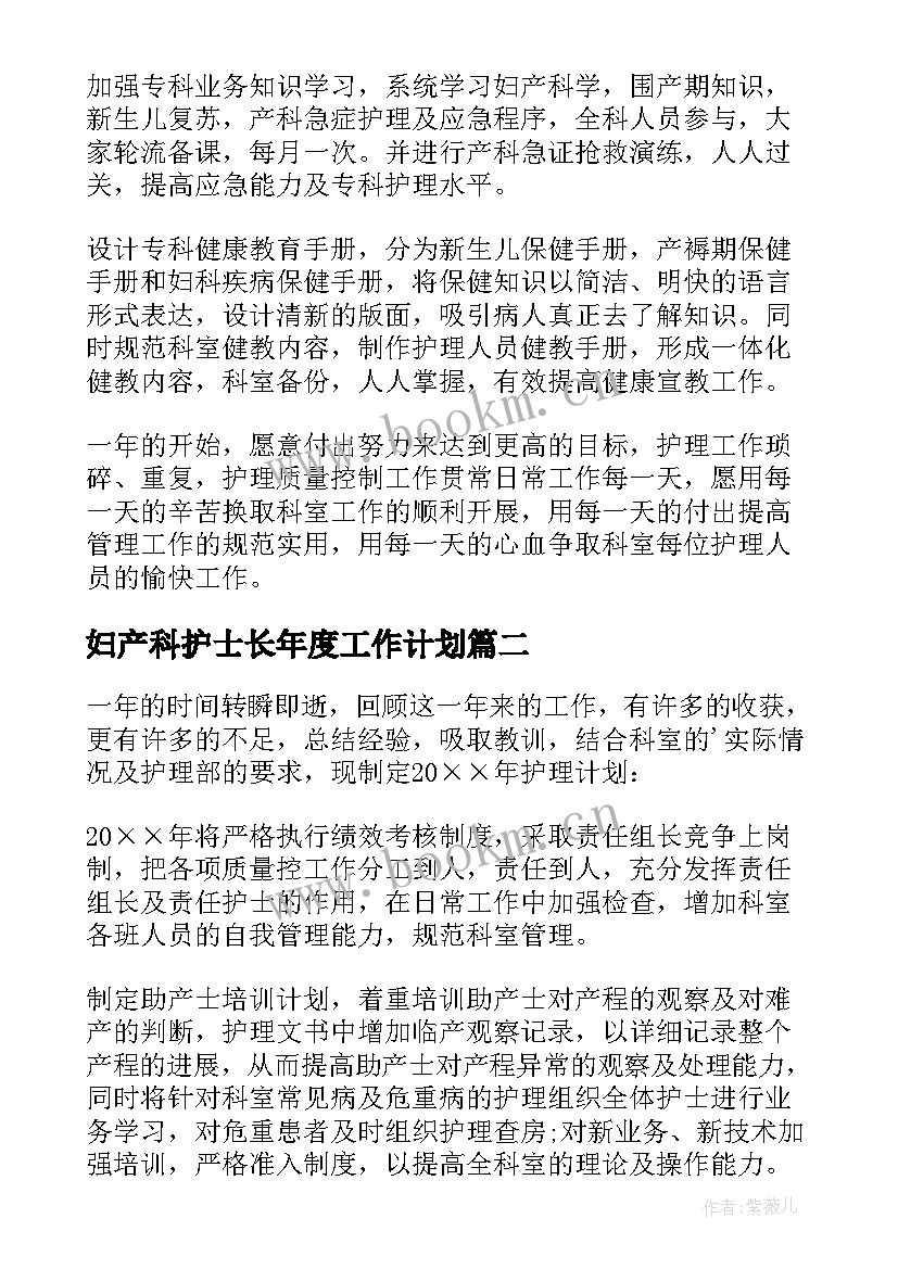 2023年妇产科护士长年度工作计划 妇产科护士长工作计划(通用5篇)