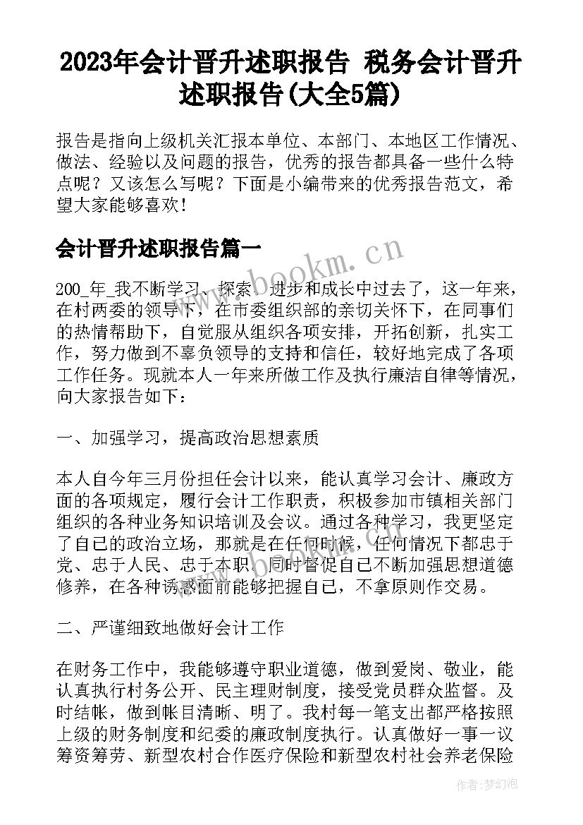 2023年会计晋升述职报告 税务会计晋升述职报告(大全5篇)