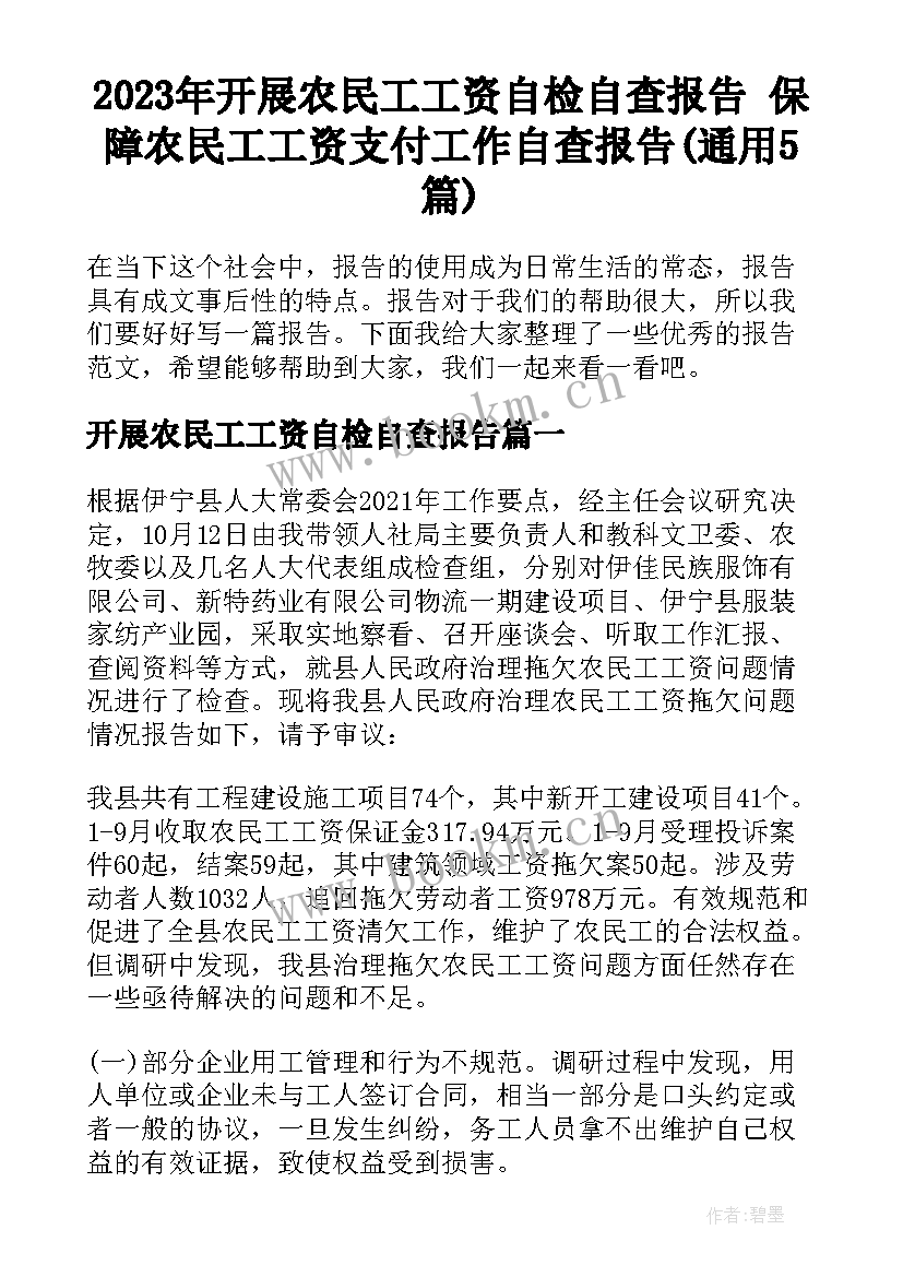 2023年开展农民工工资自检自查报告 保障农民工工资支付工作自查报告(通用5篇)