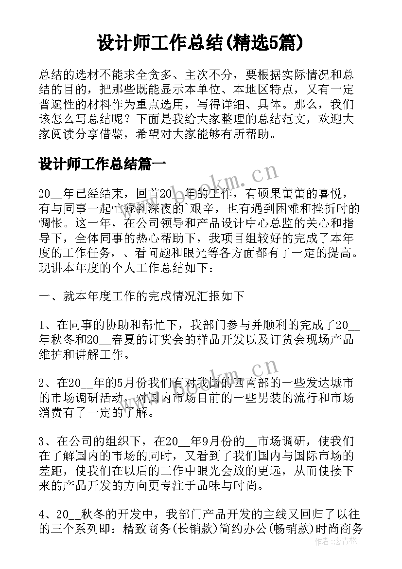 设计师工作总结(精选5篇)