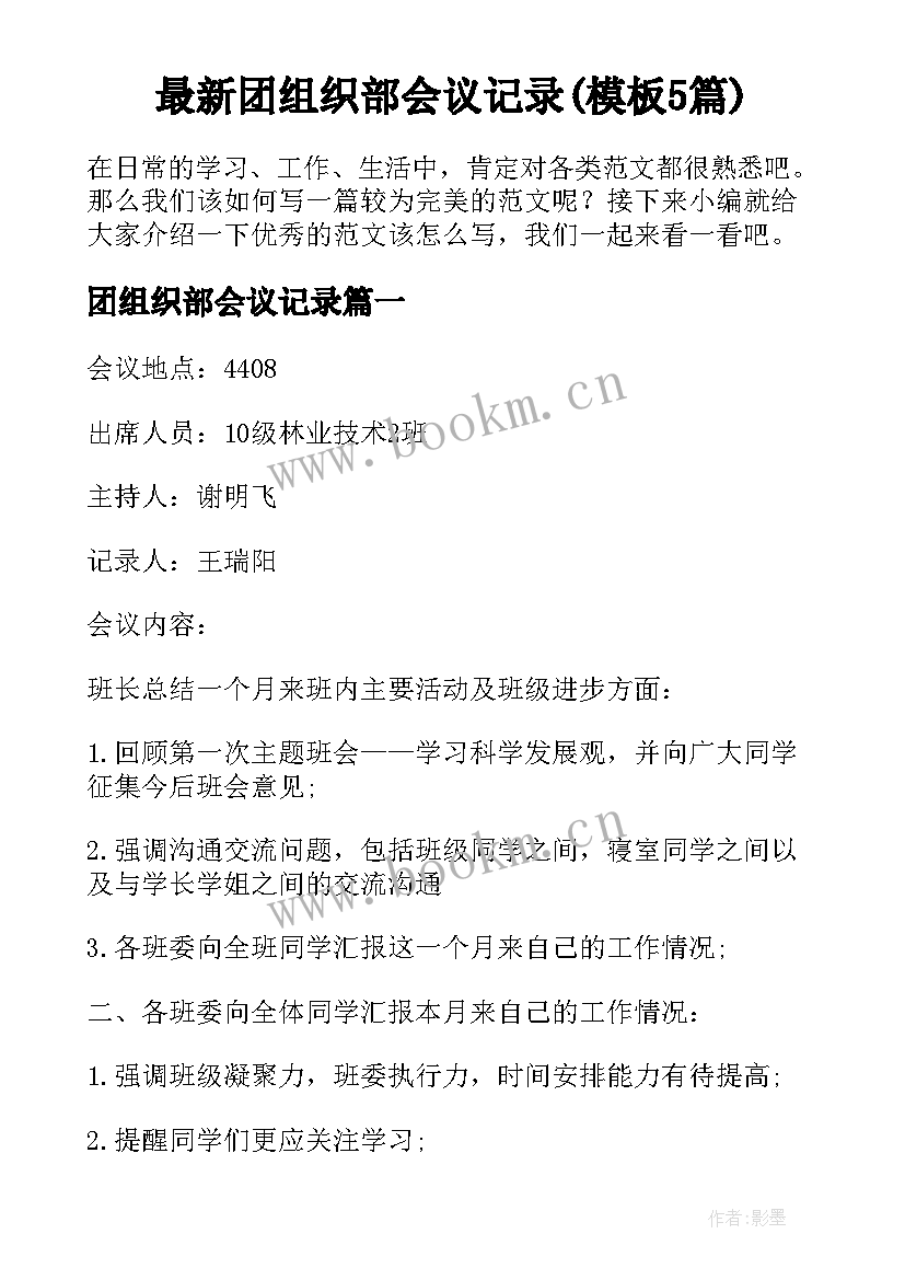 最新团组织部会议记录(模板5篇)