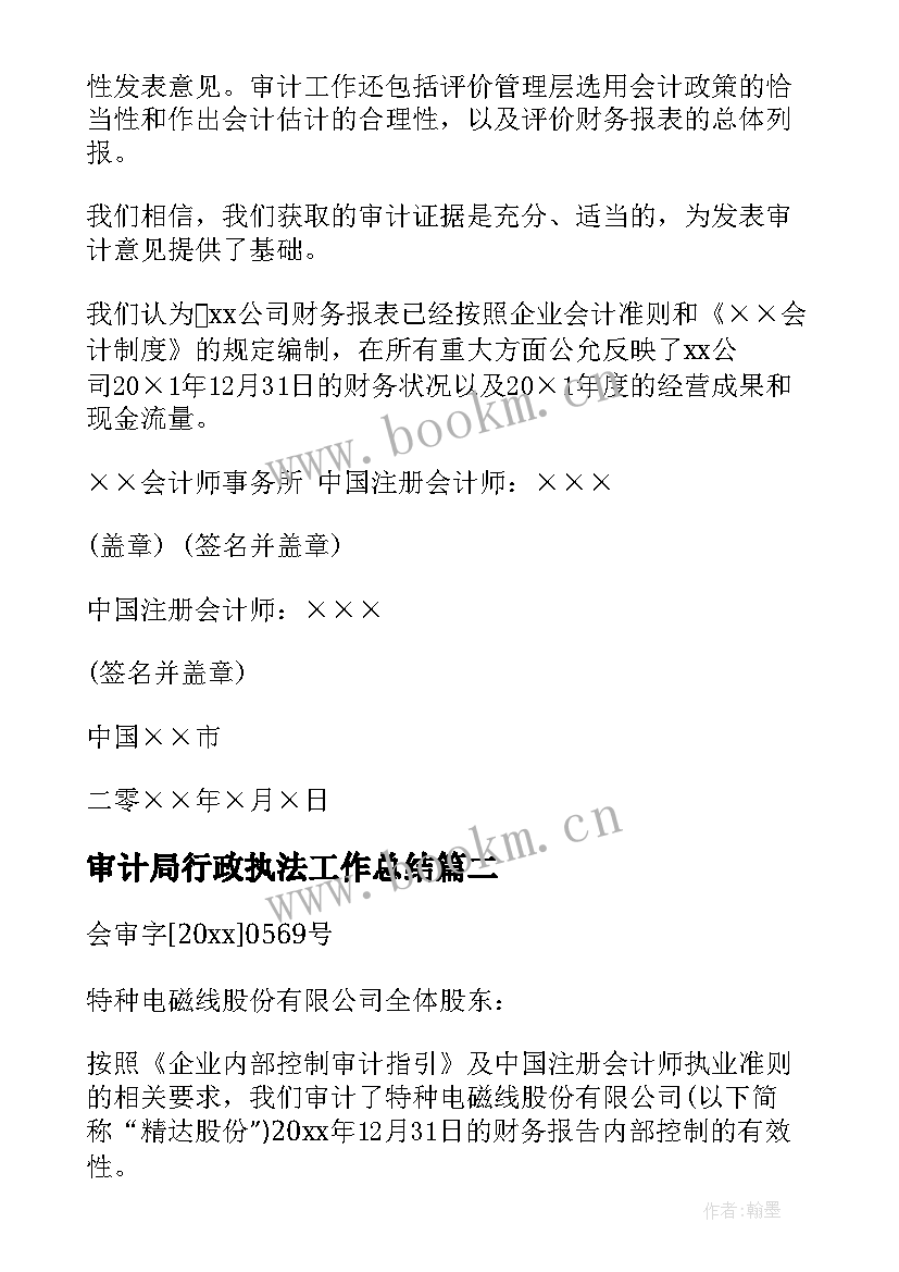 最新审计局行政执法工作总结(模板6篇)