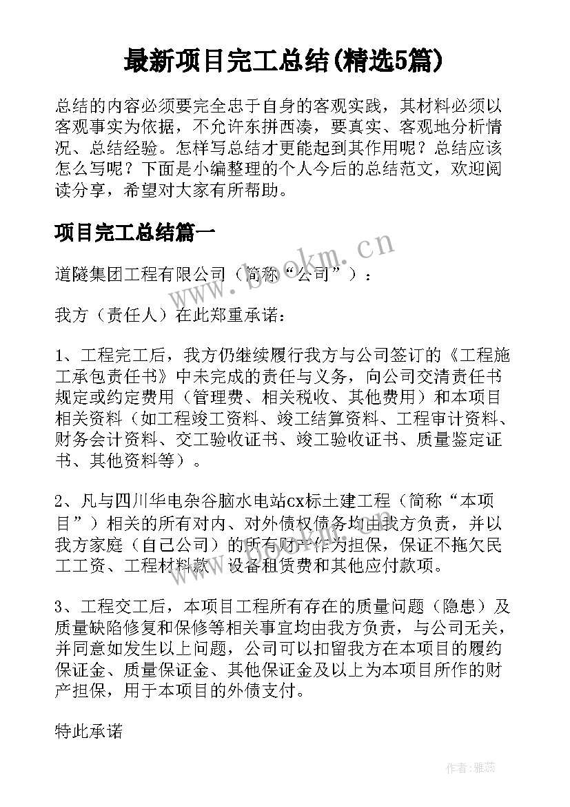 最新项目完工总结(精选5篇)