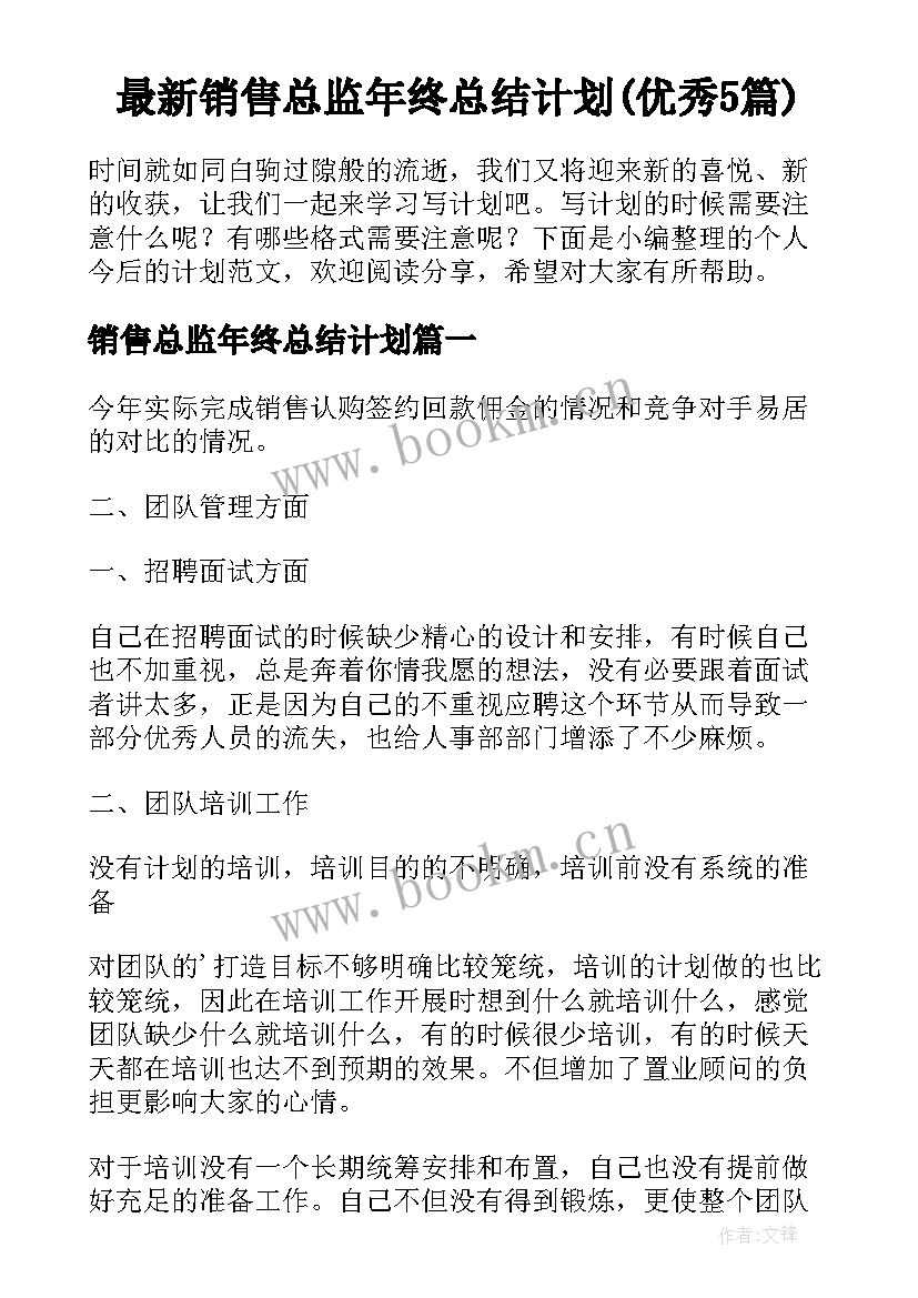 最新销售总监年终总结计划(优秀5篇)