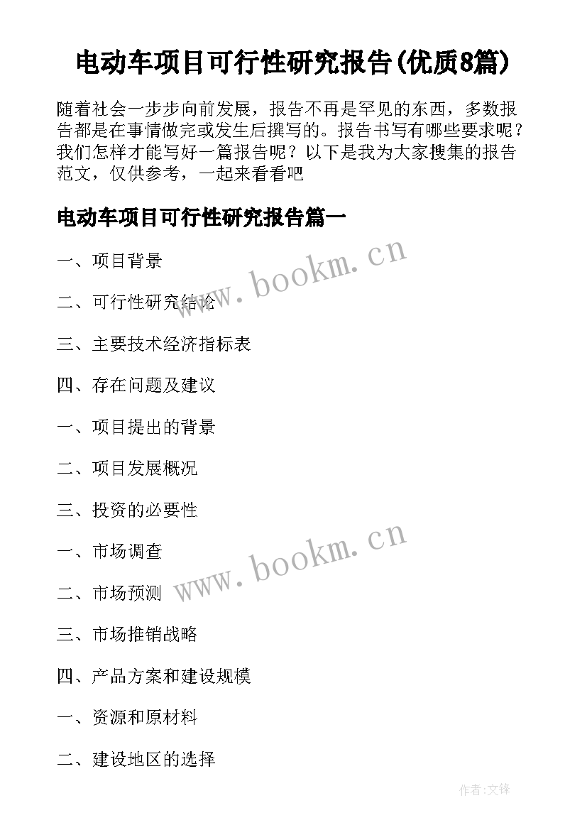 电动车项目可行性研究报告(优质8篇)