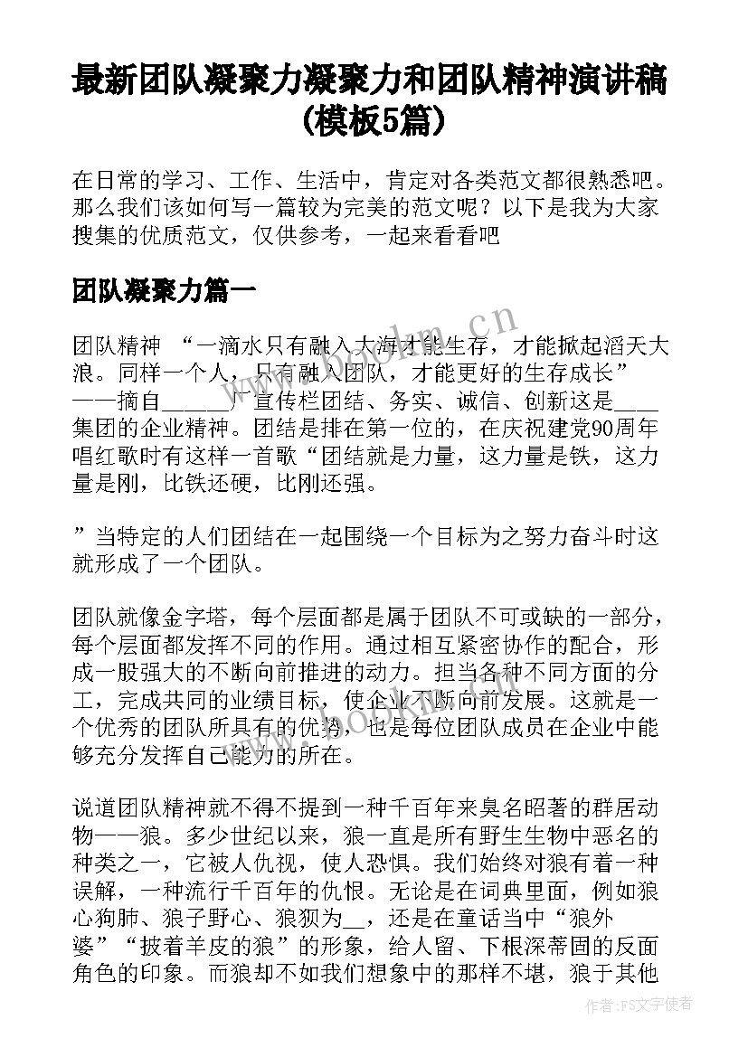 最新团队凝聚力 凝聚力和团队精神演讲稿(模板5篇)