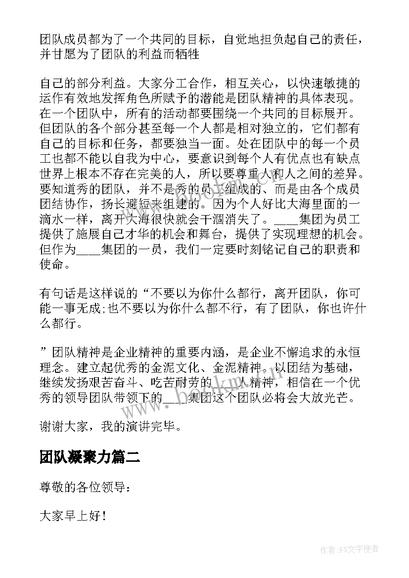 最新团队凝聚力 凝聚力和团队精神演讲稿(模板5篇)