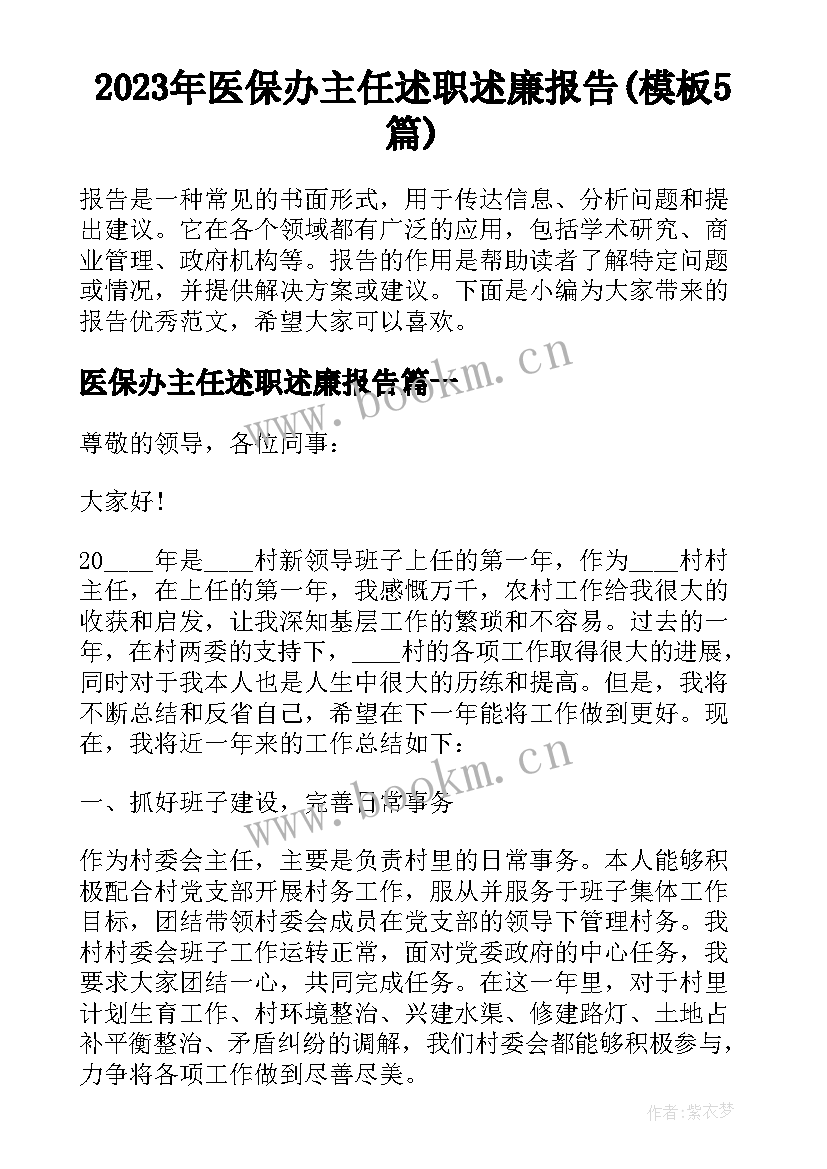 2023年医保办主任述职述廉报告(模板5篇)