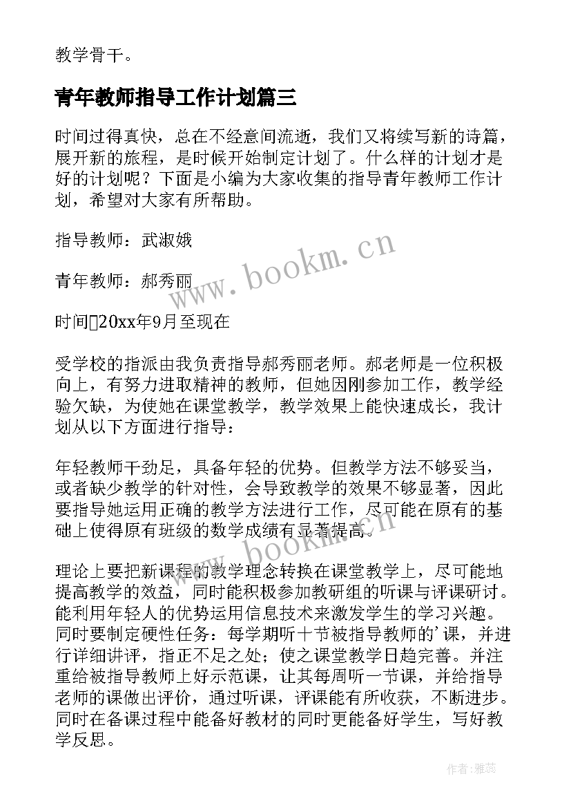 青年教师指导工作计划(精选8篇)