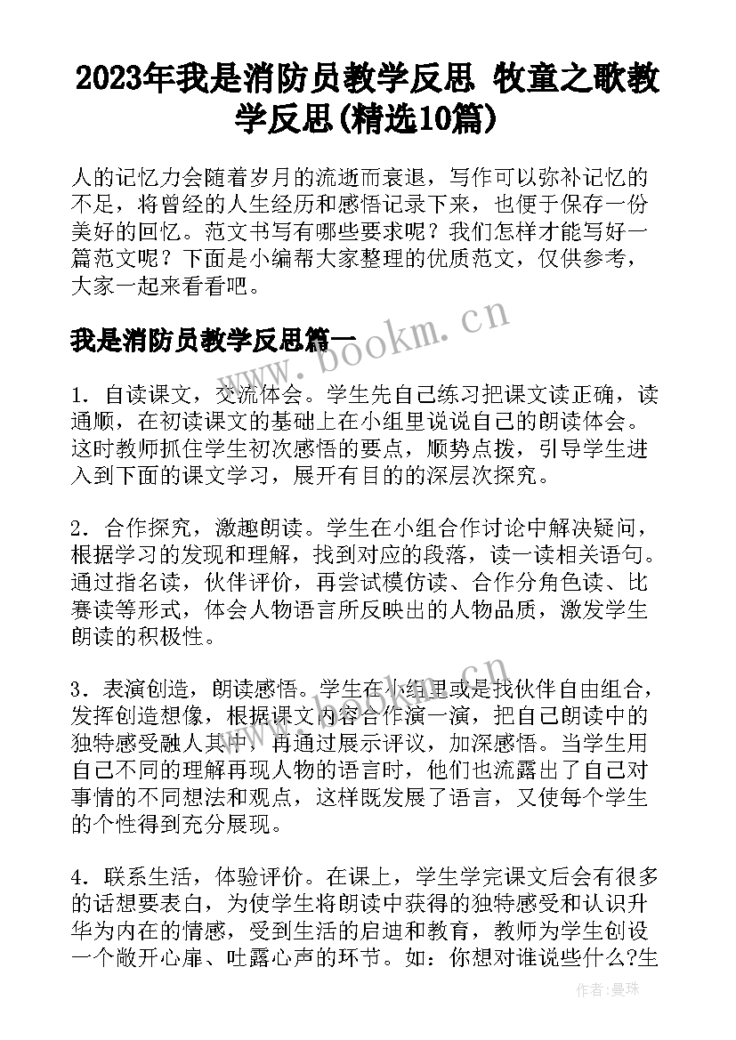 2023年我是消防员教学反思 牧童之歌教学反思(精选10篇)