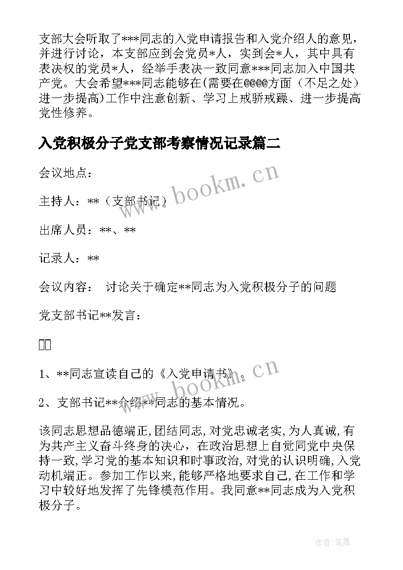 入党积极分子党支部考察情况记录 党支部入党积极分子会议记录(通用5篇)