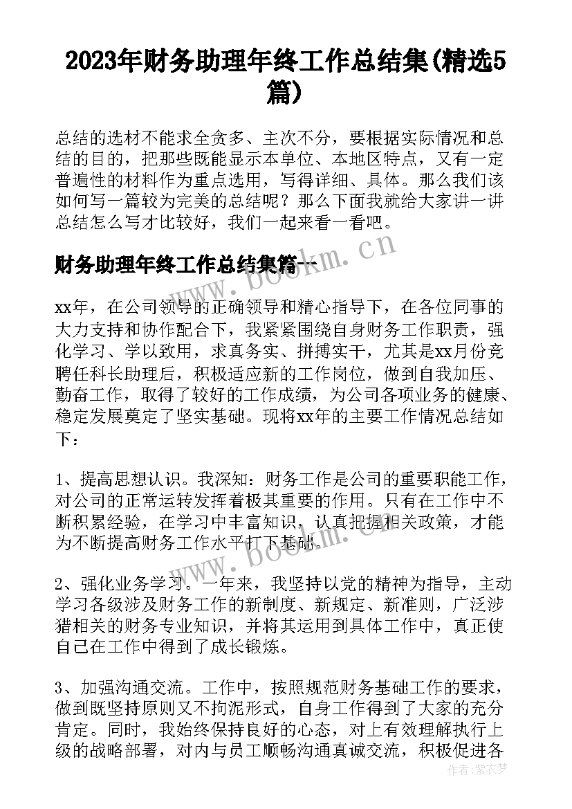 2023年财务助理年终工作总结集(精选5篇)