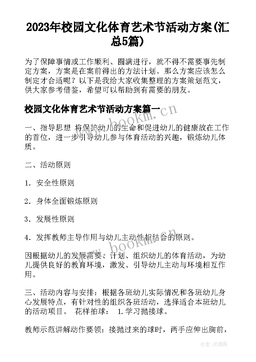 2023年校园文化体育艺术节活动方案(汇总5篇)