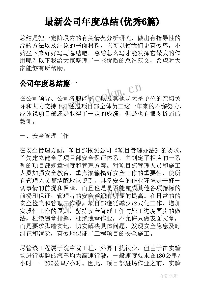 最新公司年度总结(优秀6篇)