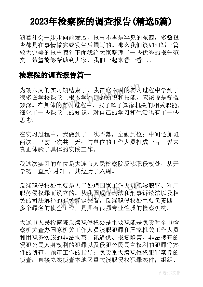 2023年检察院的调查报告(精选5篇)