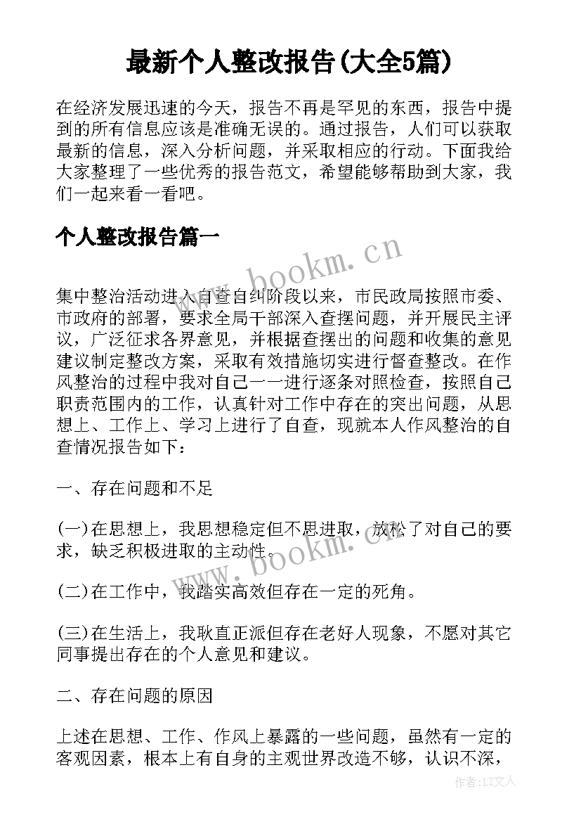 最新个人整改报告(大全5篇)