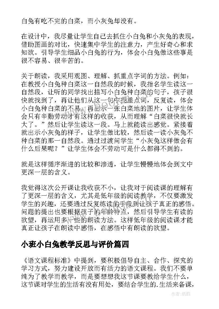 2023年小班小白兔教学反思与评价 小白兔和小灰兔教学反思(通用8篇)