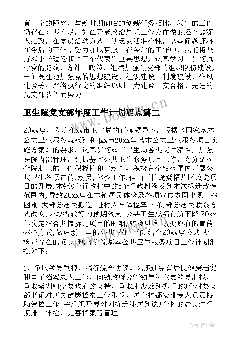 最新卫生院党支部年度工作计划要点(模板7篇)