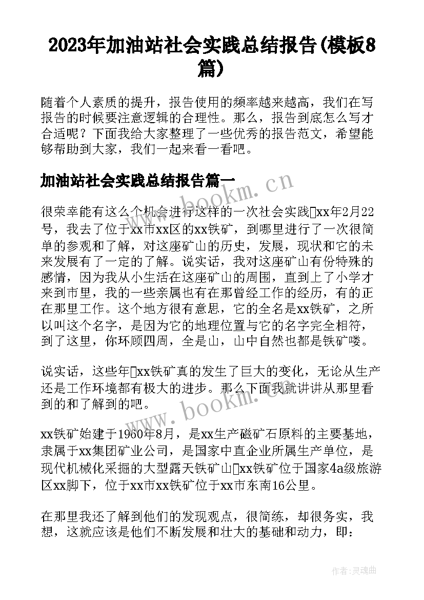 2023年加油站社会实践总结报告(模板8篇)