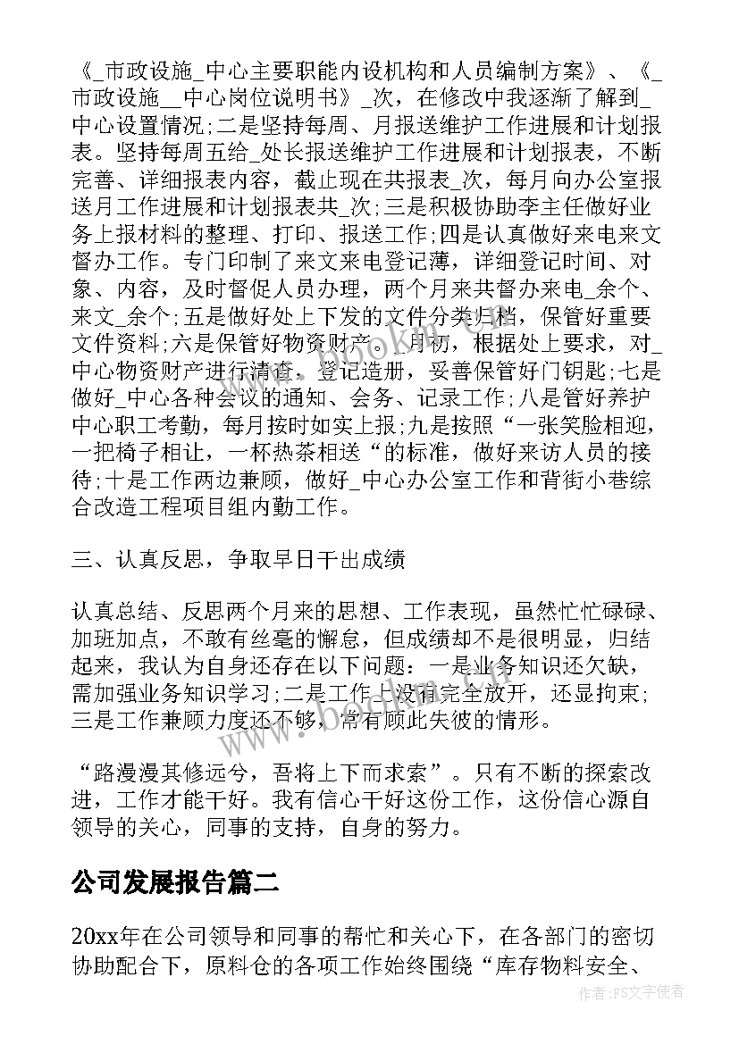 公司发展报告 公司试用期个人总结报告(大全5篇)