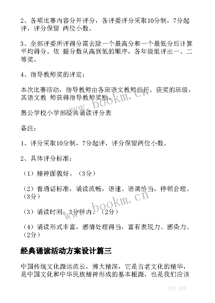 经典诵读活动方案设计 经典诵读活动方案(实用7篇)