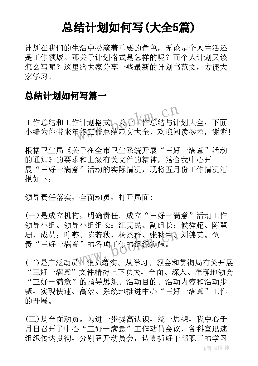 总结计划如何写(大全5篇)