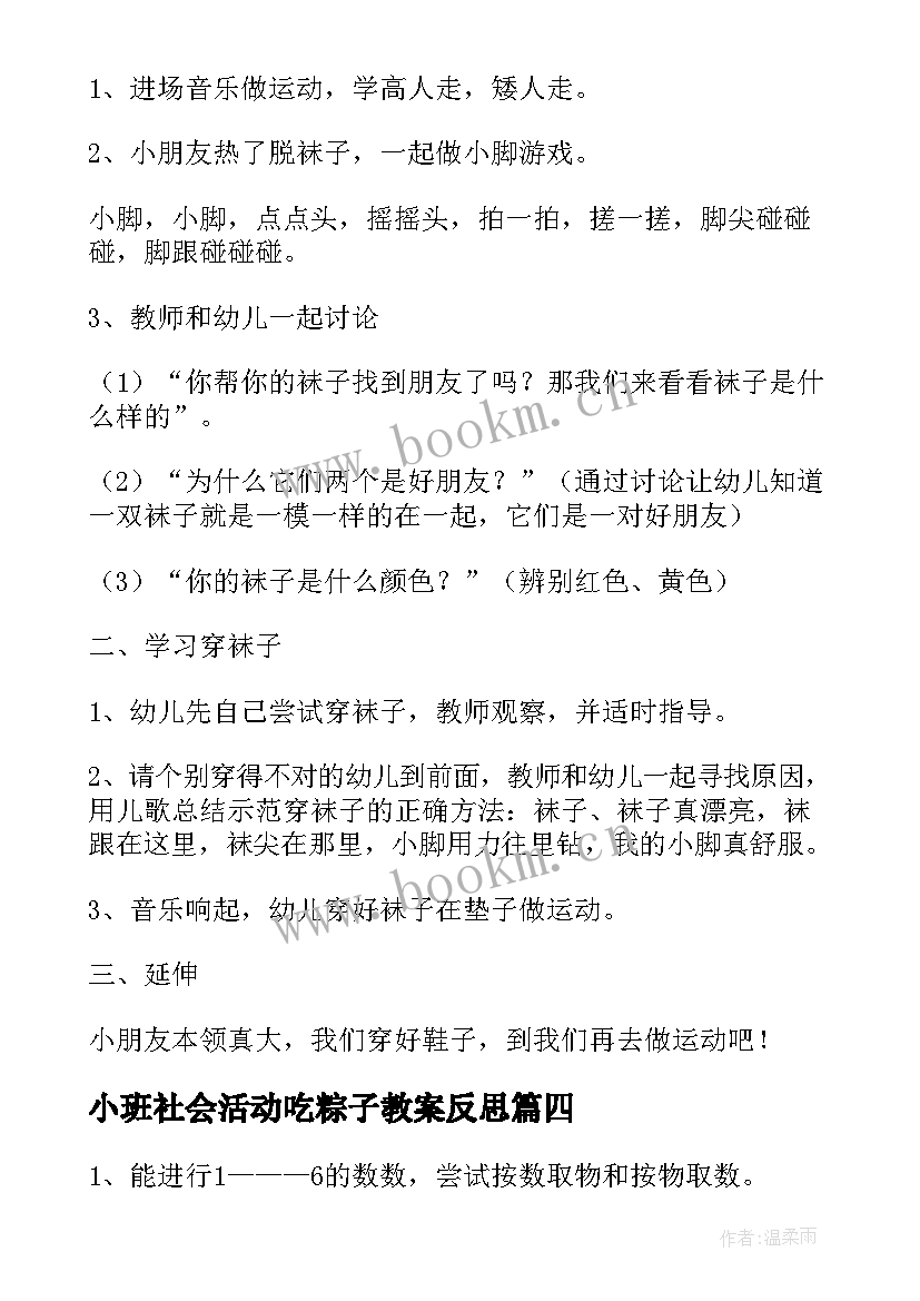 2023年小班社会活动吃粽子教案反思(汇总10篇)