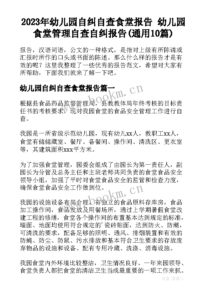 2023年幼儿园自纠自查食堂报告 幼儿园食堂管理自查自纠报告(通用10篇)