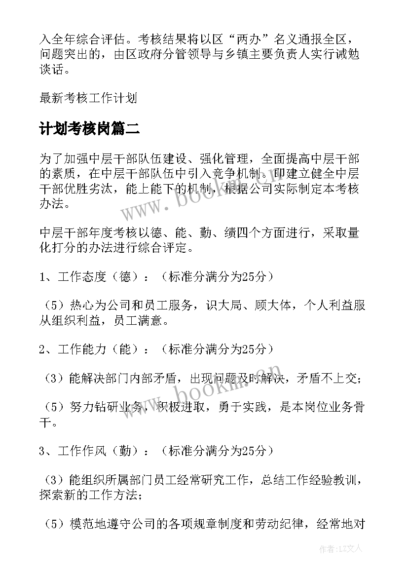 2023年计划考核岗 考核工作计划(模板10篇)