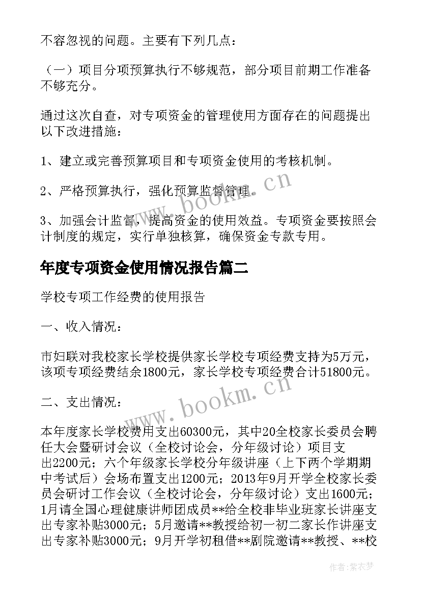 2023年年度专项资金使用情况报告 专项资金使用情况自查报告(汇总5篇)