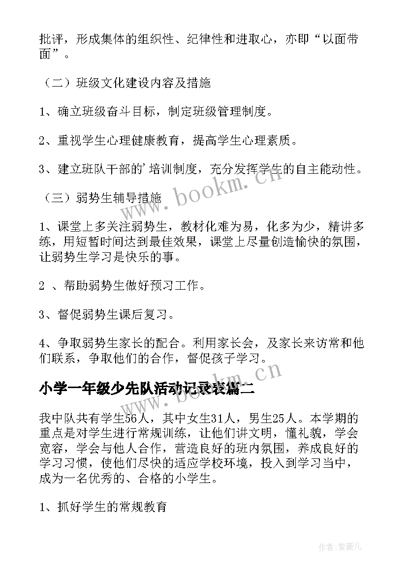 最新小学一年级少先队活动记录表 一年级少先队活动计划(汇总5篇)