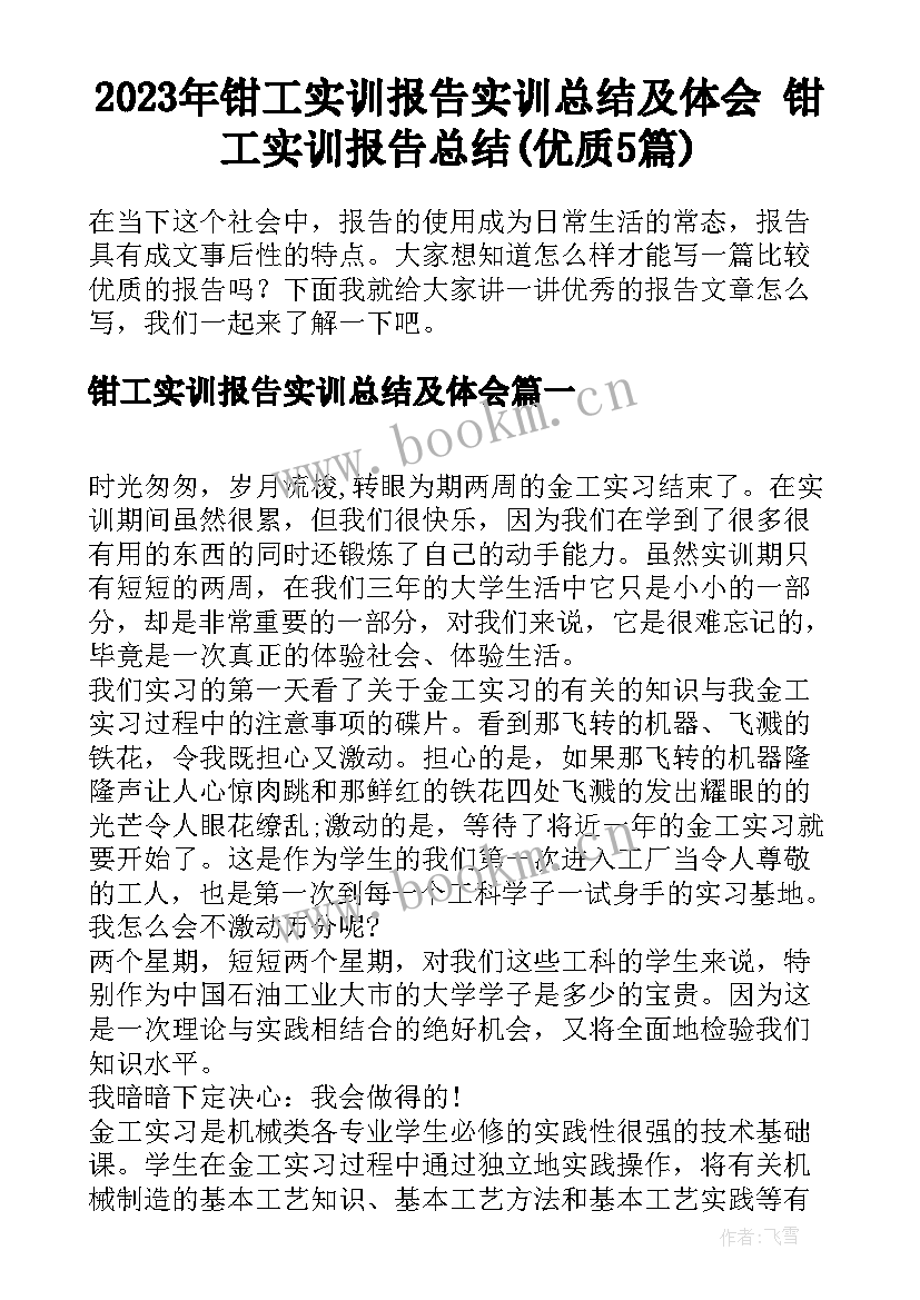 2023年钳工实训报告实训总结及体会 钳工实训报告总结(优质5篇)