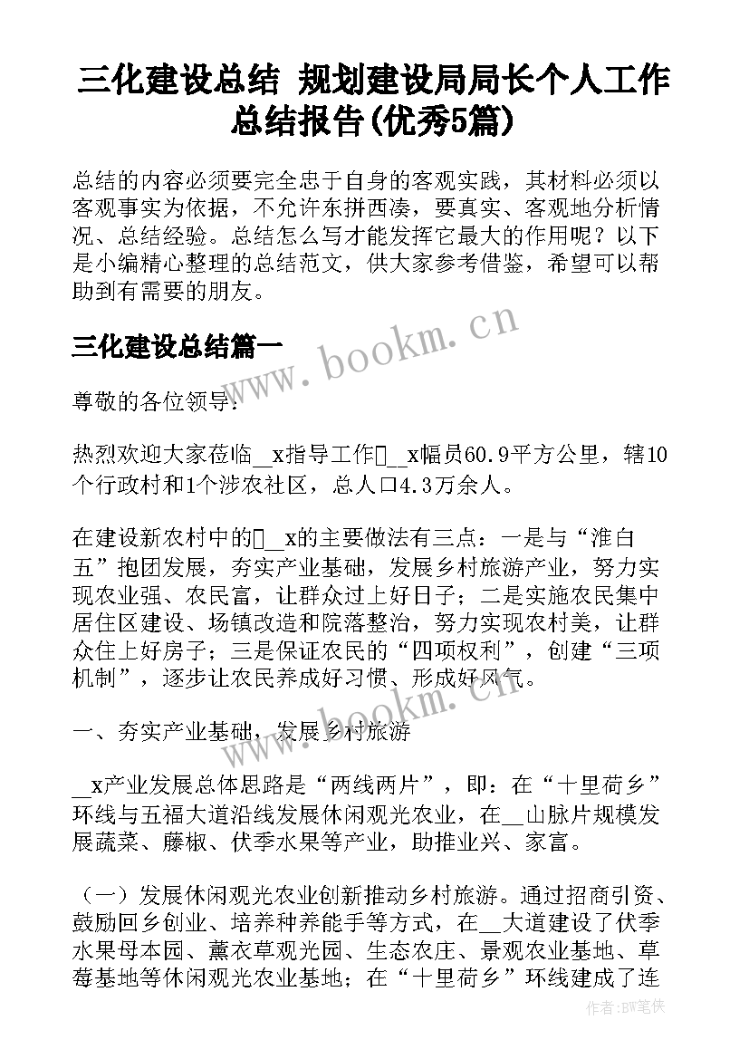 三化建设总结 规划建设局局长个人工作总结报告(优秀5篇)