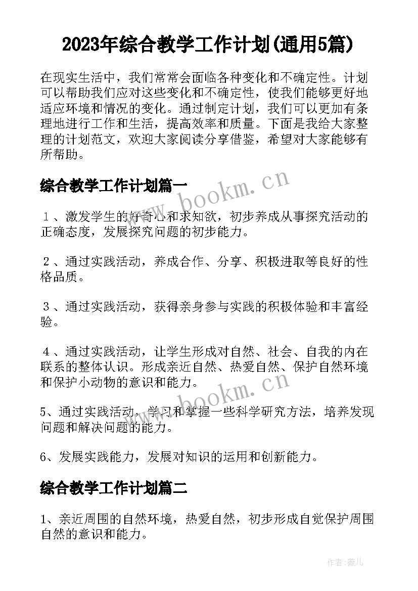 2023年综合教学工作计划(通用5篇)