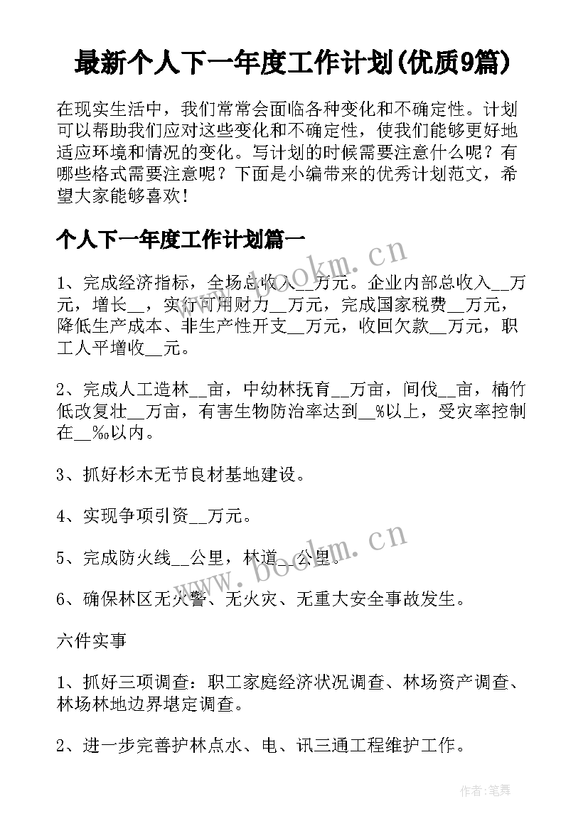 最新个人下一年度工作计划(优质9篇)