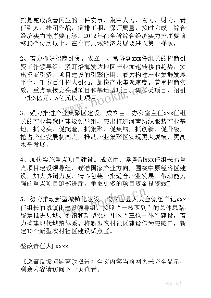 2023年巡视组巡查问题整改报告 巡查反馈问题整改报告(精选5篇)