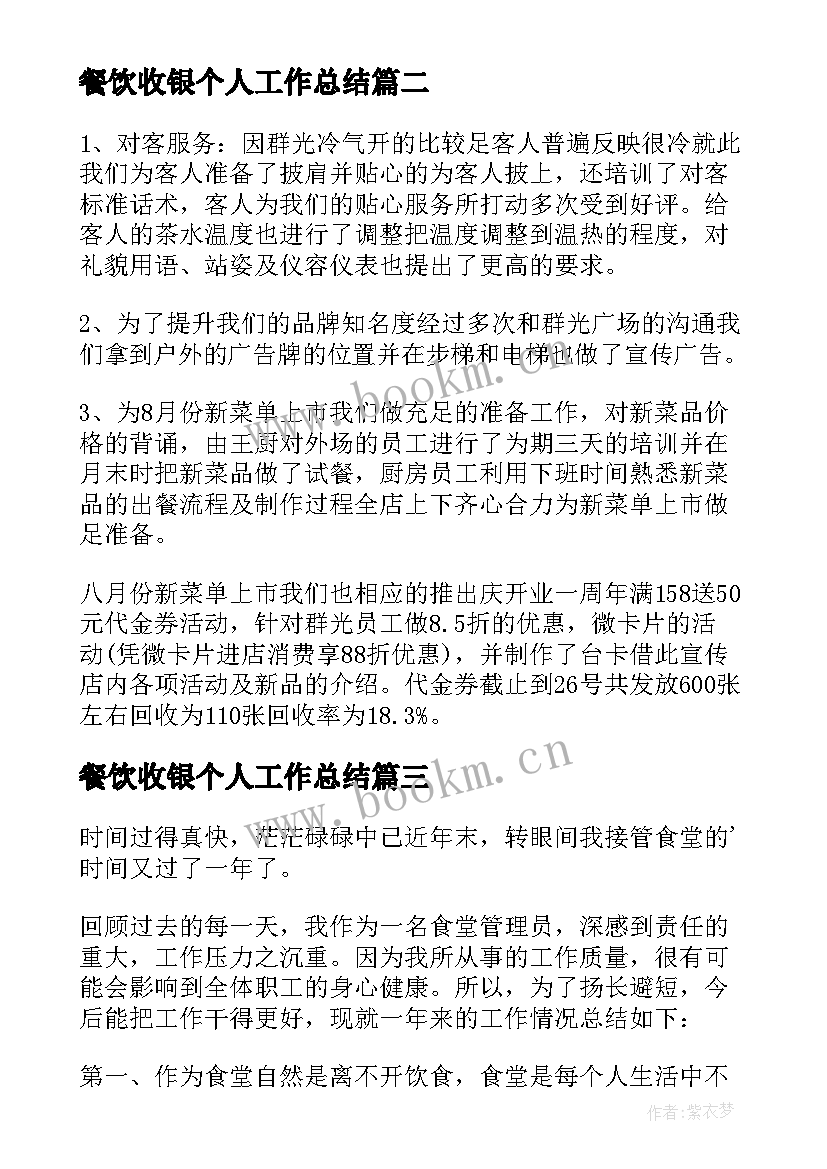 2023年餐饮收银个人工作总结(大全5篇)