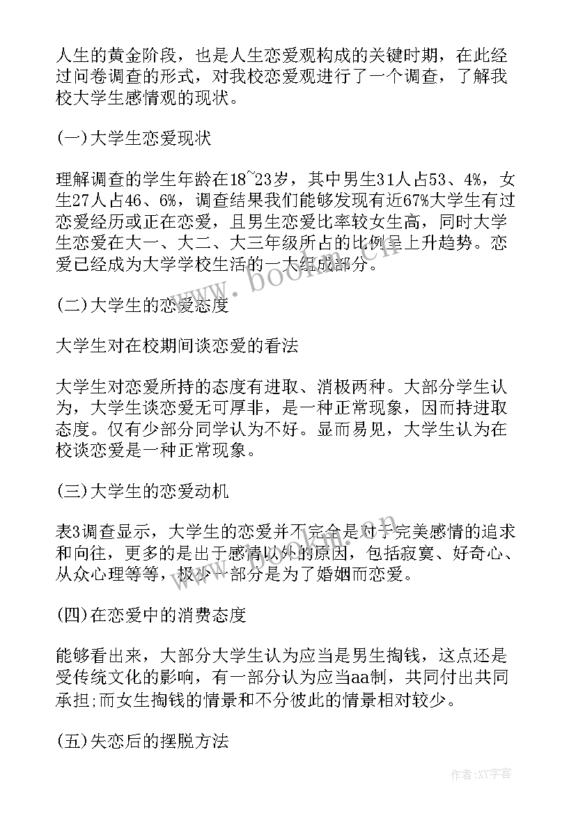 大学生恋爱消费观调查报告问题假设 大学生恋爱调查报告(优秀5篇)