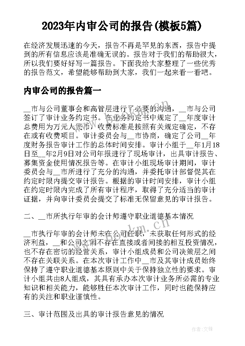 2023年内审公司的报告(模板5篇)